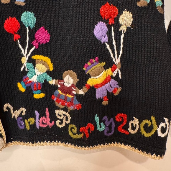 Vintage Y2K Embroidered Cardigan Sweater L Black New Year's Eve Party Fireworks - Picture 3 of 13